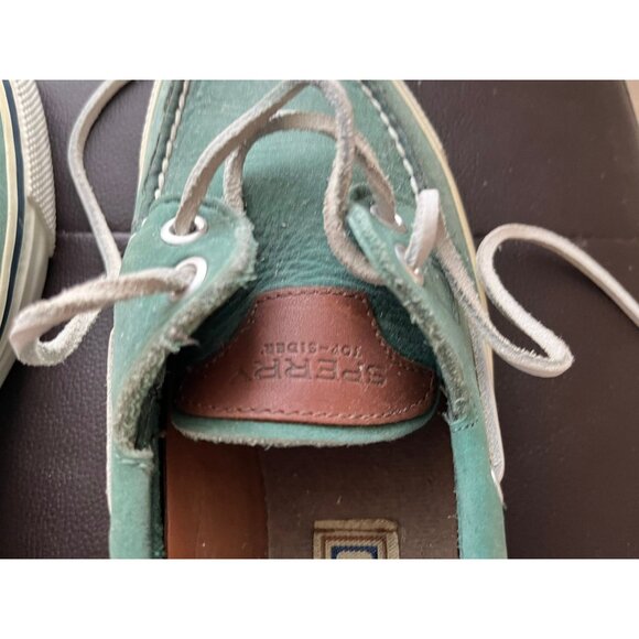 Vintage Men's Sperry Rand Leather Turquoise Green Top-Sider Gray Leather Tie Siz - Picture 5 of 10